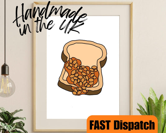 Beans on Toast Illustration - Minimalist Wall Funny Kitchen Art Print A4 Abstract Aesthetic Wall Hanging Room Decoration Artwork Gift